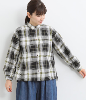 コットン平織チェック柄シャツ