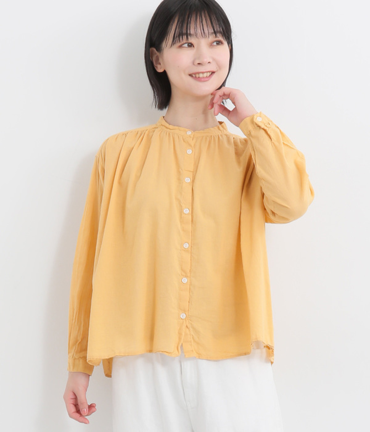 コットン日本製品染めスタンドカラーブラウス(クリームオレンジ-ONESIZE)