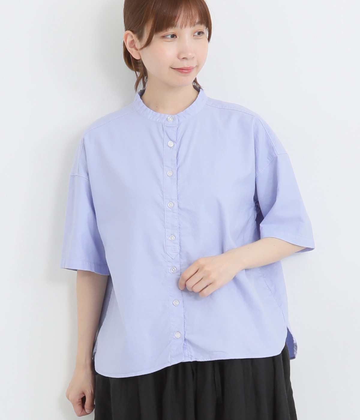 オックス日本製品染め5分袖ワイドシャツ(ライトブルー-ONESIZE)
