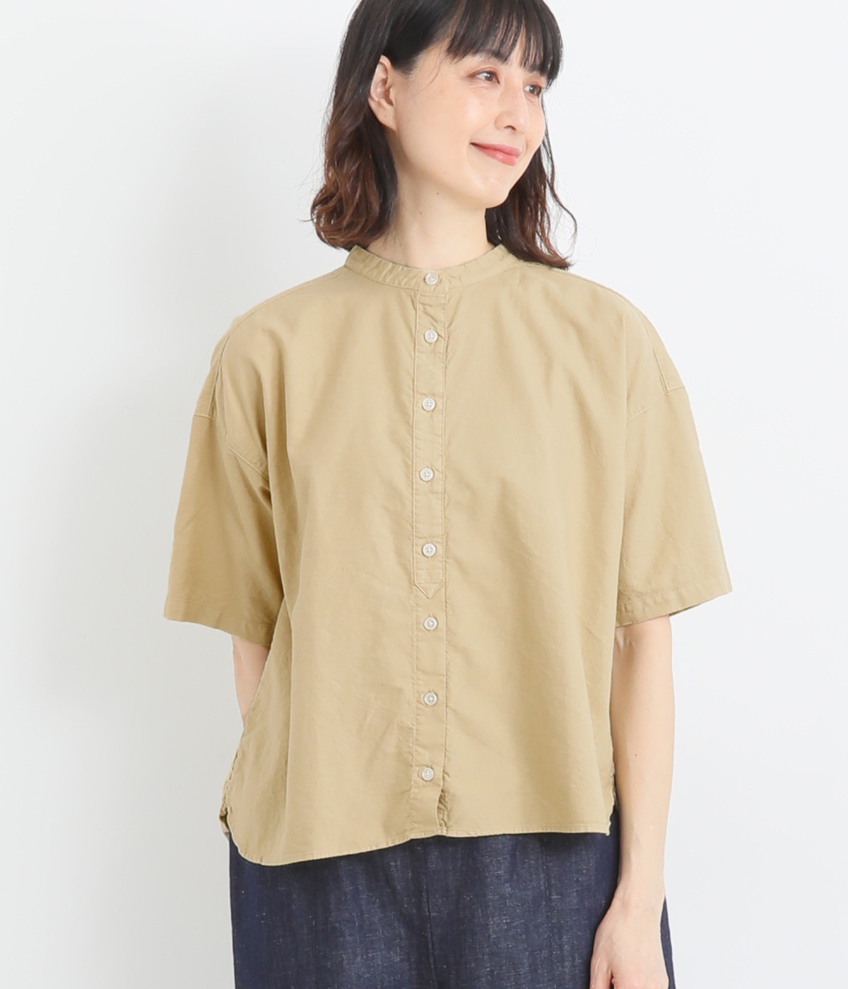 オックス日本製品染め5分袖ワイドシャツ(ベージュ-ONESIZE)