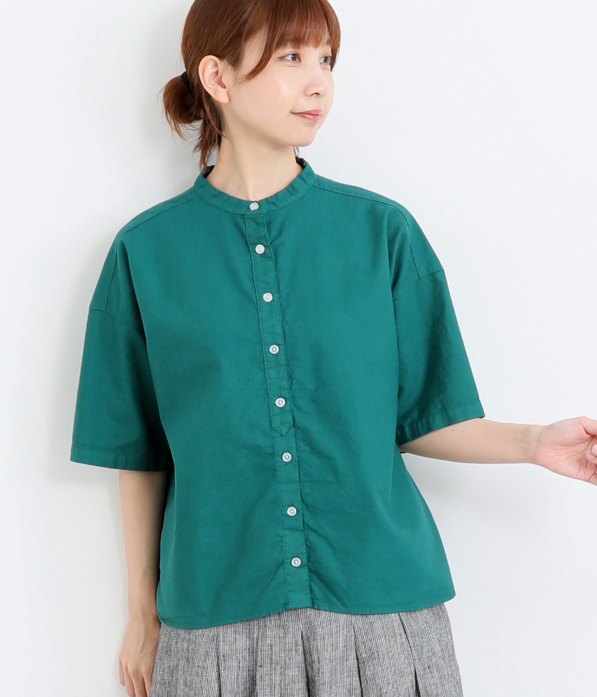オックス日本製品染め5分袖ワイドシャツ(ダークグリーン-ONESIZE)