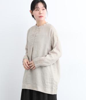 リネン平織日本製品染多釦シャツチュニック(グレージュ2-ONESIZE)