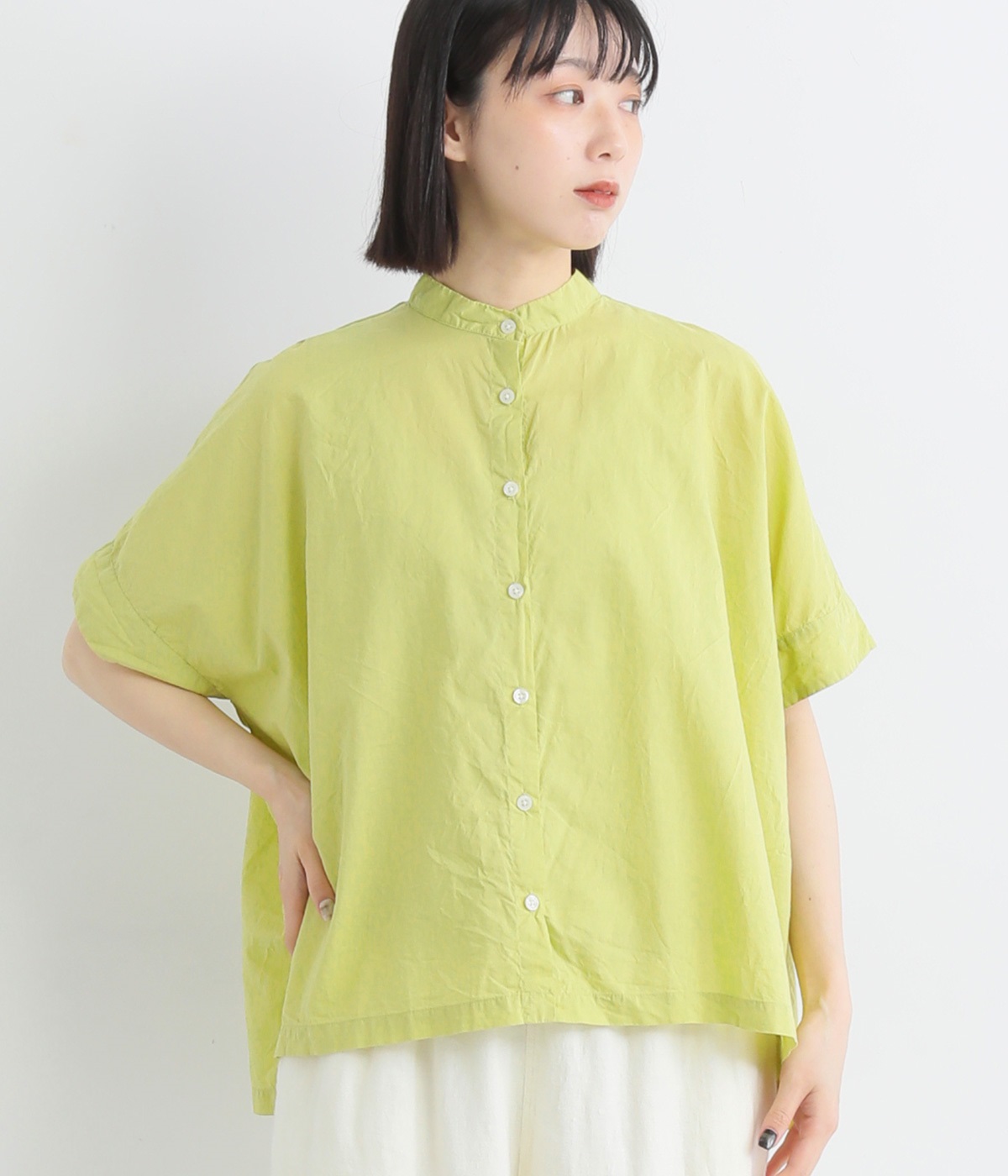 コットンローン日本製品染　ワイドブラウス(ライム-ONESIZE)