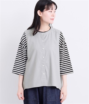 レーヨン混コットンリネン平織ブラウス