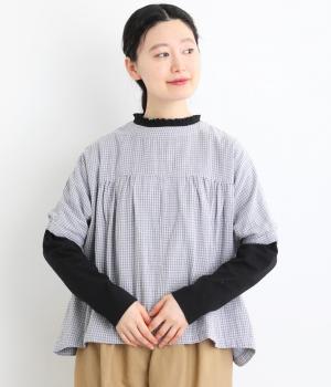 コットンダブルガーゼギンガムチェックベスト(グレー-F)