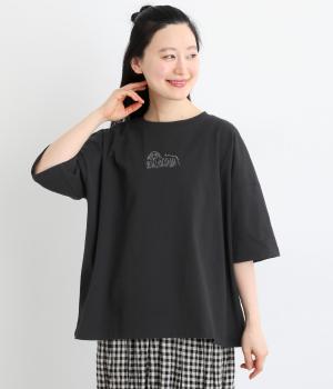 18空紡糸天竺6分袖Tシャツ(クロ-F)