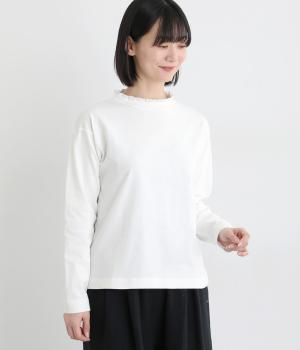 18空紡糸天竺襟ぐりレースカットソー