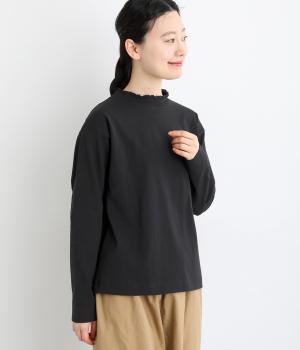 18空紡糸天竺襟ぐりレースカットソー(クロ-F)