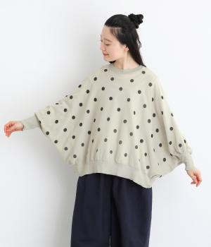 32/2リネンタッチポリエステル天竺ドットプリント9分袖カットソー