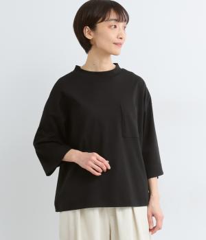 【tukuroi by SUN VALLEY】コットンスムースシルケット7分袖カットソー(クロ-F)