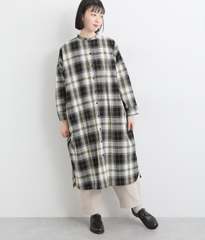 コットン平織チェック柄シャツワンピース