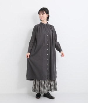 コットン日本製品染めギャザーシャツワンピース