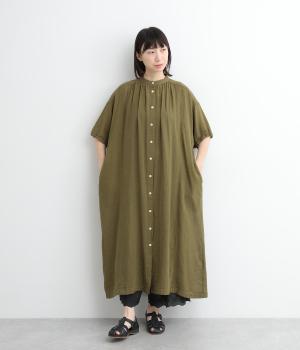 コットンリネンガーゼギャザーワンピース