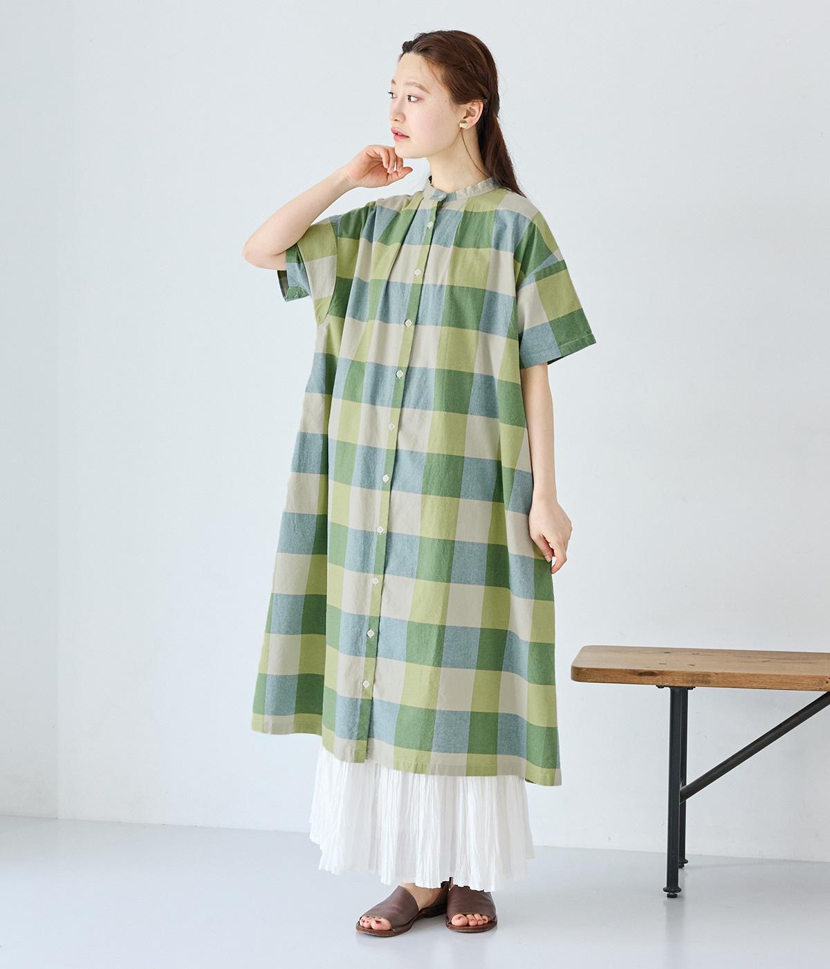 NADELL【F】オーガニックコットン ワンピース チェック ブラウン シルク混 NADELL【F】オーガニックコットン ワンピース チェック ブラウン