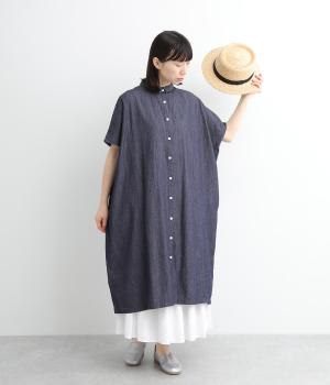 新品 ドッキングワンピース デニム コットン ネイビー SHIPS any:〈洗濯機可能〉デニム ブザム シャツ ワンピース