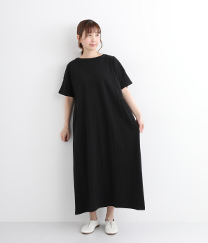 コットンリネン天竺　サイドギャザーワンピース