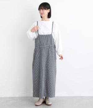 10ozコットン甘織デニム・ヒッコリージャンパースカート(ヒッコリー-F)