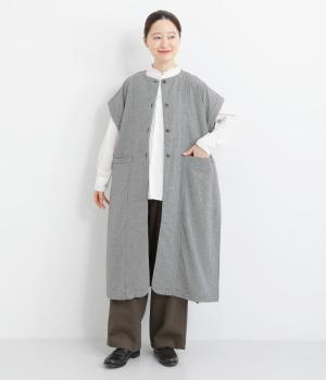 コットン平織×綾織二十織　サイドボタンロングジレ