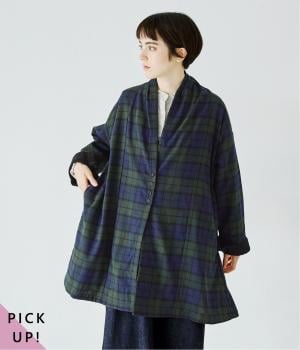 コットン平織×綾織二十織　ガウンコート(ブラックウォッチ-F)