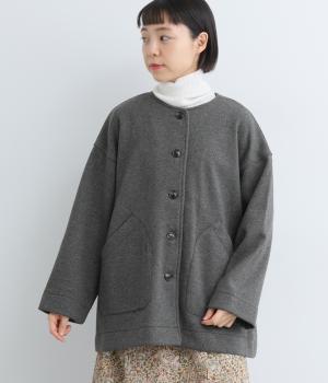 ウール混ダブルフェイスビックポケットコート(チャコール-F)
