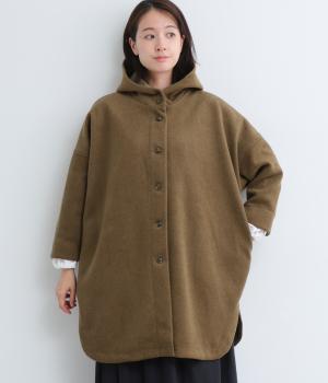 ウール混ダブルフェイスフーディ―コート