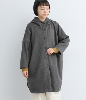 ウール混ダブルフェイスフーディ―コート(チャコール-F)