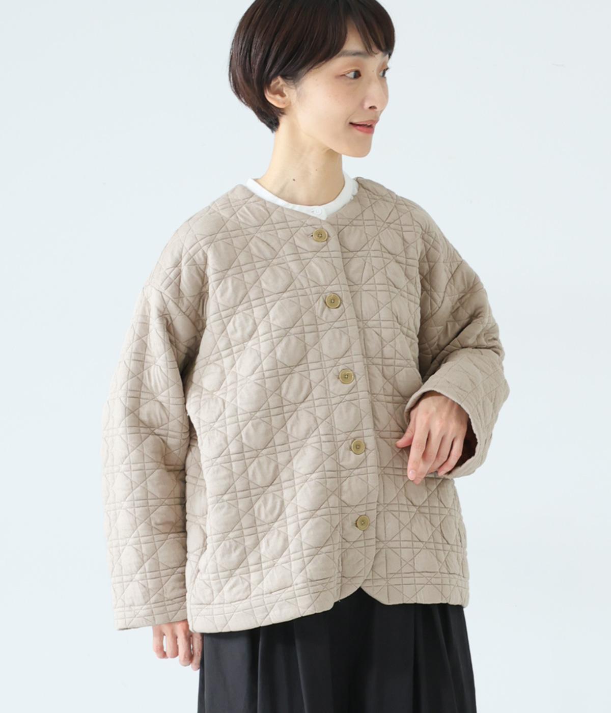 カットソー中わたキルティングジャケット(グレージュ-F)