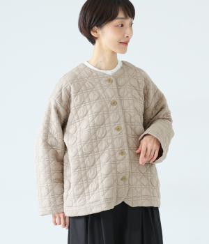 カットソー中わたキルティングジャケット(グレージュ-F)