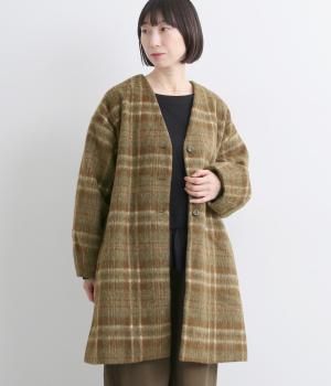 【tukuroi by SUN VALLEY】ウール混シャギーチェックロングコート(チェックブラウン-F)