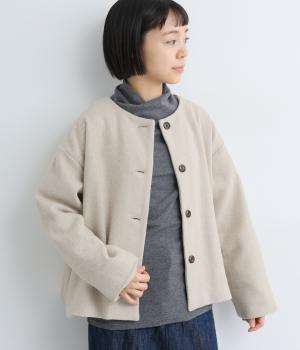 【tukuroi by SUN VALLEY】ウール混ヘリンボーンノーカラーコート(ヘリンボーンベージュ-F)