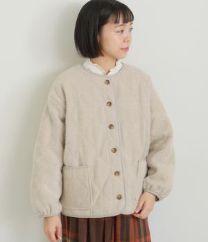 リブレスコール中わたキルティング長袖ジャケット(オフベージュ-F)