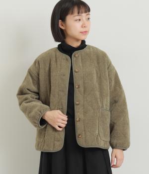 リブレスコール中わたキルティング長袖ジャケット(グレイッシュカーキ-F)