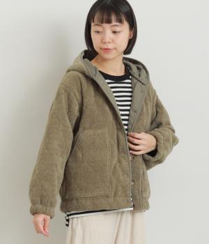 リブレスコール中わたキルティング長袖フード付きジャケット