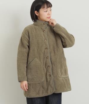 リブレスコール中わたキルティング長袖コート(グレイッシュカーキ-F)