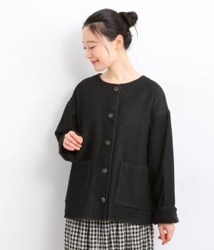 コットンデニム長袖ジャケット(クロ-F)