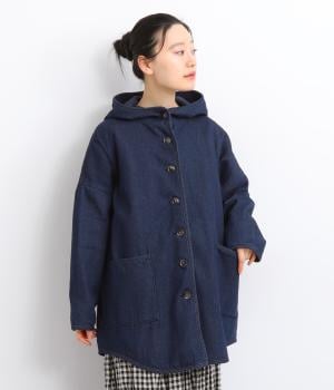 コットンデニム長袖フード付きジャケット