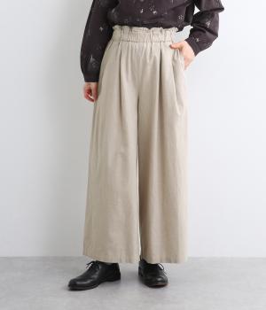 コットンリネン平織　ウエストギャザーワイドパンツ
