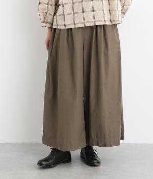 【tukuroi by SUN VALLEY】コットンレーヨンリネン平織　ワイドパンツ(グレイッシュブラウン-F)