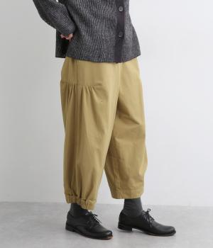 コットン綾織ギャザーワイドパンツ(ベージュ-F)