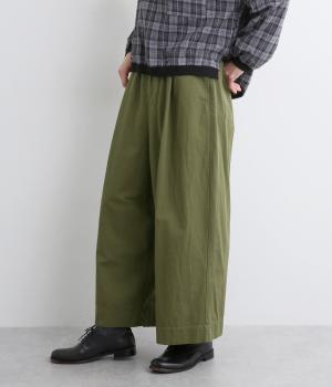 コットン綾織ワイドパンツ(カーキ-F)