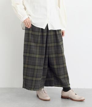 コットンリネン平織起毛ワイドパンツ