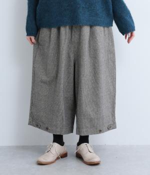 コットンリネン平織起毛ワイドパンツ(チドリキナリ×クロ-F)