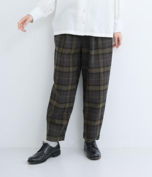 コットンリネン平織起毛テーパードパンツ