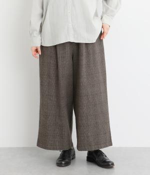 コットンリネン平織起毛ストレートワイドパンツ