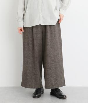 コットンリネン平織起毛ストレートワイドパンツ(グレンチェックグレー-F)