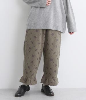 コットン平織起毛総柄プリントパンツ