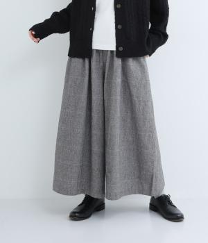 コットンリネン平織起毛裏地付きワイドパンツ