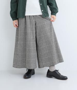 コットンリネン平織起毛裏地付きワイドパンツ(ギンガムクロ×キナリ-F)