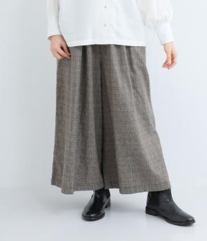 コットンリネン平織起毛裏地付きワイドパンツ(グレンチェックチャコール-F)