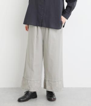 【tukuroi by SUN VALLEY】コットンリネンツイルボタニカル刺繍ワイドパンツ(アンティークグレー-F)